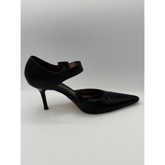 Amalfi Black Leather Stiletto Heels With Ankle Strap Size 7 Made In Italy Profes - Picture 5 of 7
